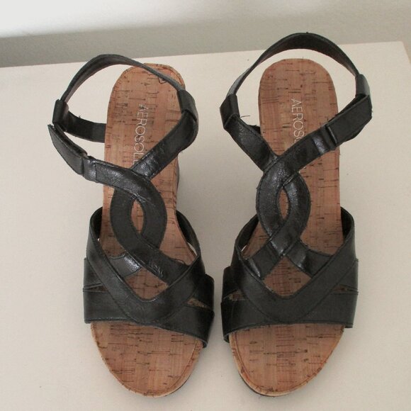 Aerosoles "Wonderplush" Womens Black Ankle-strap Slide w/3.5" Wedge Heel-Size 6M - Picture 5 of 9